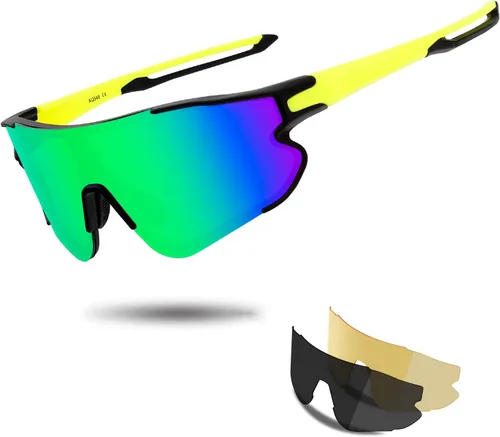 OULAIQI Gafas de sol deportivas de ciclismo para hombres y mujeres con 1 o 3 lentes intercambiables, gafas de béisbol