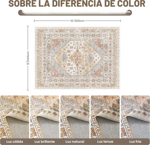 Miniatura 2 de zesthome Alfombras de 8 x 10 pulgadas para sala de estar, alfombras lavables con respaldo antideslizante, alfombra vintage de área grande, alfombra