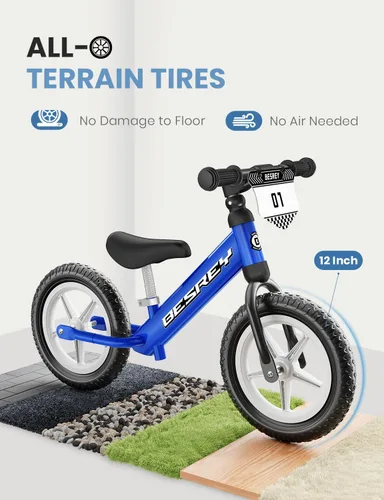 Miniatura 3 de besrey Bicicleta de equilibrio para niños de 2 años: marco totalmente metálico y ruedas autoiluminadas de 12 pulgadas, bicicleta para niños