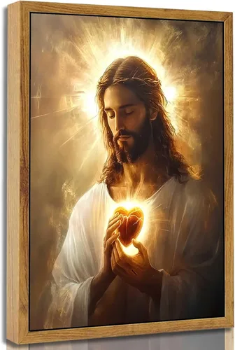 Lienzo enmarcado del Sagrado Corazón de Jesús, arte de pared con retrato de Cristo Jesús Divina Misericordia, cuadro de tranquilidad, decoración de