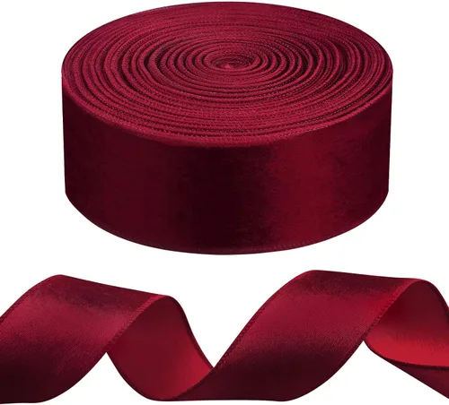WILLBOND Cinta Decorativa de Terciopelo con Alambre de Navidad de 50 Yardas de 2.5 Pulgadas, Cinta de Tela Decorativa para Manualidades DIY, Lazos,