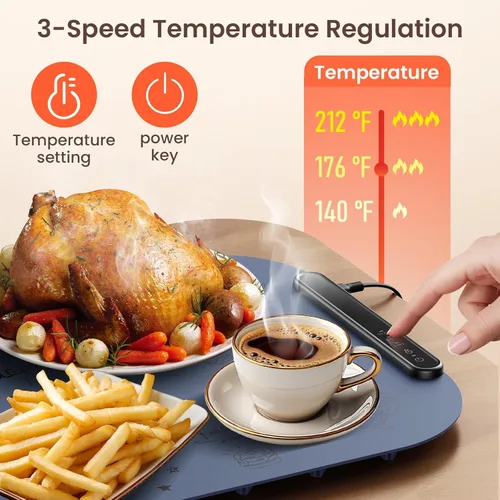 Miniatura 2 de Tapete de calentamiento de alimentos de 24 x 16 pulgadas, almohadillas de calentamiento de temperatura de 3 niveles para alimentos, almohadilla