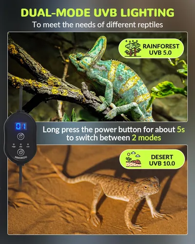Miniatura 3 de Luz LED UVB para reptiles, UVB 5.0/10.0 luz de reptil regulable, brillo ajustable lámpara de reptiles con temporizador para reptiles de selva