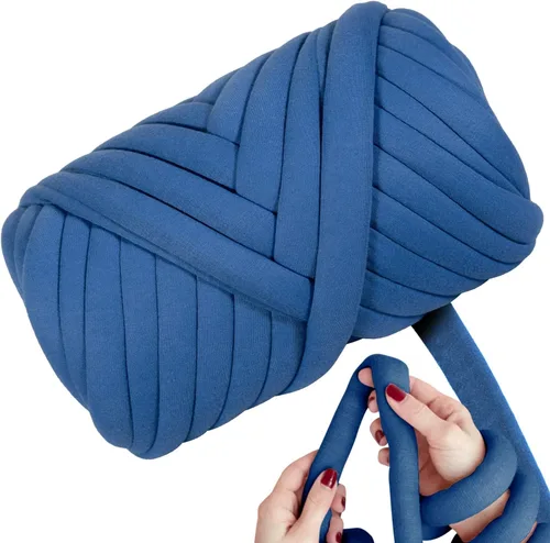 Miniatura 20 de Ultra Suave 1kg (2.2 LBS) Hilo Grueso para Tejer a Mano, Hilo de Tubo de Tela de Terciopelo Luxuoso para Hacer Bolsos, Almohadas, Mantas, Azul Ártico