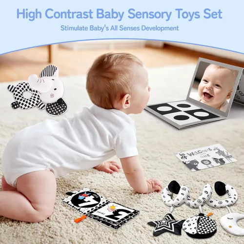 Miniatura 7 de Juguetes sensoriales para bebés de alto contraste para recién nacidos, en blanco y negro, para desarrollo cerebral de 0 a 6 a 12 meses, juguetes