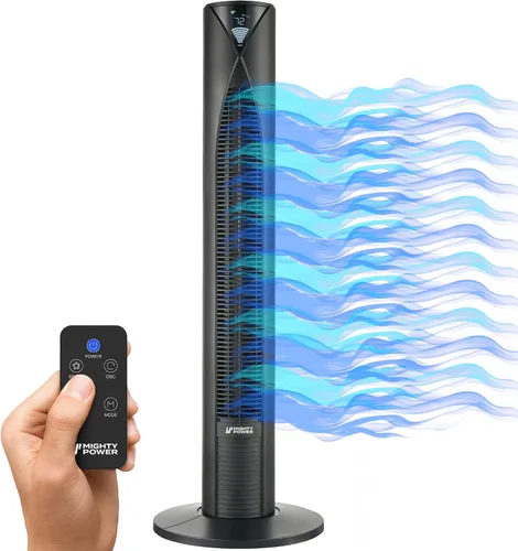Mighty Power Ventilador de torre de 38 pulgadas, ventilador oscilante ultrasilencioso sin aspas con control remoto, 3 velocidades, 4 tipos de modos,