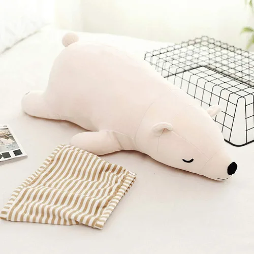 Miniatura 7 de MMTTAO Oso Polar Relleno Juguete de Peluche de 14 Pulgadas Pequeño Oso Blanco Durmiente Peluches Suaves Lindas Muñecas de Colección Almohada Cojín