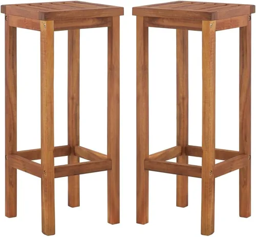 Sillas de bar, 2 piezas, madera de acacia maciza, para exteriores, patio, comedor, césped, sillas de comedor al aire libre, Sillas para Comedor para
