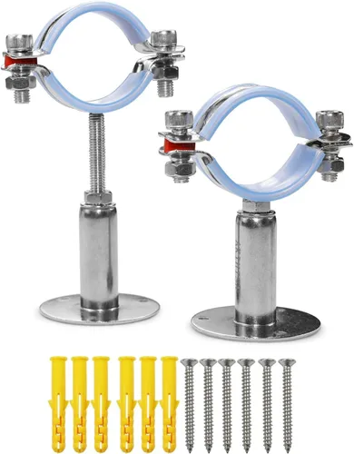 AKIHISA Soporte de tubo de montaje en techo de 1-37/64 pulgadas, paquete de 2 ganchos ajustables de acero inoxidable 304 con anillo dividido de