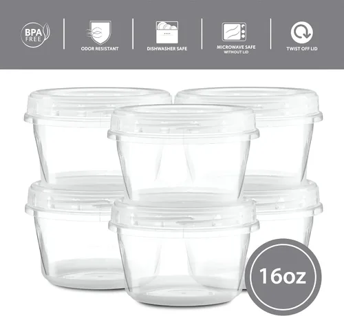 Miniatura 4 de ELEGANT DISPOSABLES Paquete de 20 recipientes transparentes con tapa giratoria de 16 onzas con tapas roscadas en la parte superior giratoria