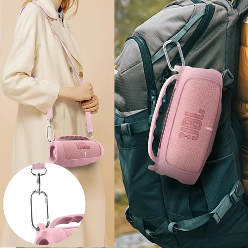 Miniatura 7 de co2CREA Funda de silicona para altavoz Bluetooth portátil impermeable JBL Charge 5, funda suave de viaje portátil con correa para el hombro, funda