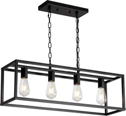 Miniatura 10 de Lámpara de granja para comedor, 5 luces colgantes negras, para colgar en la isla de cocina, lámpara de techo lineal con cadenas ajustables