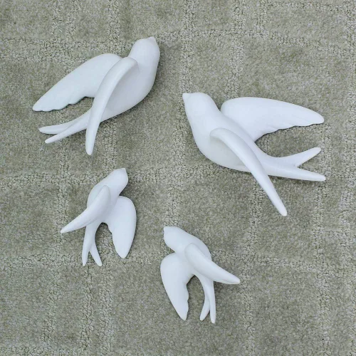 Miniatura 2 de Dorlotou Par de gorriones de cerámica, golondrinas, pájaros, paloma, blanco, decoración para colgar en la pared, para baño, sala de estar, jardín