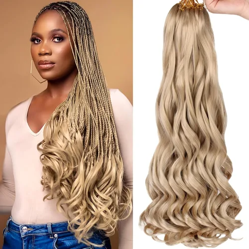 Miniatura 27 de COOKOO 9 paquetes de cabello rizado francés trenzado de 18 pulgadas, suave y flexible, cabello trenzado de alta calidad, rizos franceses, extensión