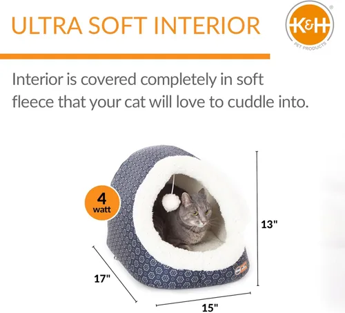 Miniatura 2 de K&H Pet Products Cama térmica para gatos, cueva térmica para gatos grandes, cama climatizada para mascotas para perros y gatos, tienda de campaña