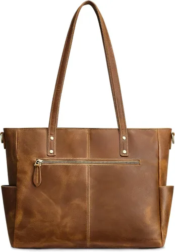 Miniatura 9 de S-ZONE Bolso de mano de cuero genuino para mujer, bolso de hombro grande, bolso de trabajo cruzado vintage