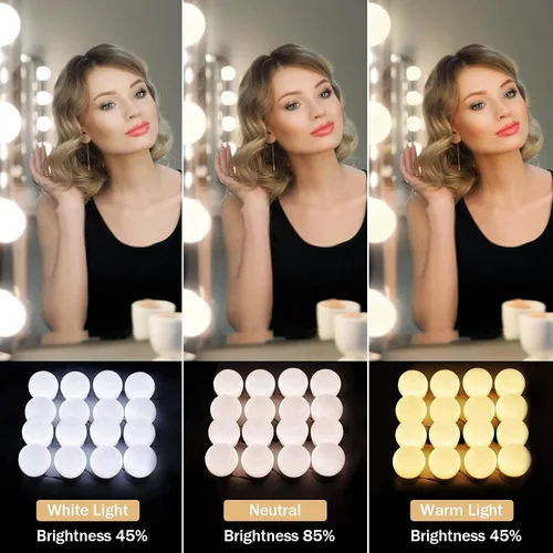 Miniatura 2 de Luces de tocador para espejo, 16 bombillas LED, luces de maquillaje Hollywood, 3 modos de color, brillo regulable, enchufar, pegar, para tocador