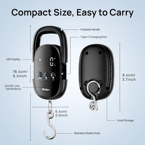 Miniatura 4 de Meilen Báscula de peso para equipaje, báscula digital de pesca de 110 libras110.2 lbs con colgante portátil, báscula de equipaje de maleta