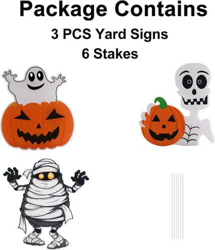 Miniatura 8 de 3 letreros de patio para accesorios de Halloween, estacas de calabaza, fantasma, monstruo, estacas para decoración de Halloween, decoración