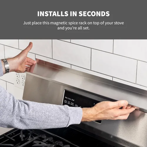 Miniatura 3 de StoveShelf Estante magnético de 24 pulgadas de longitud de apartamento con acabado de acero inoxidable para estufa de cocina, solución