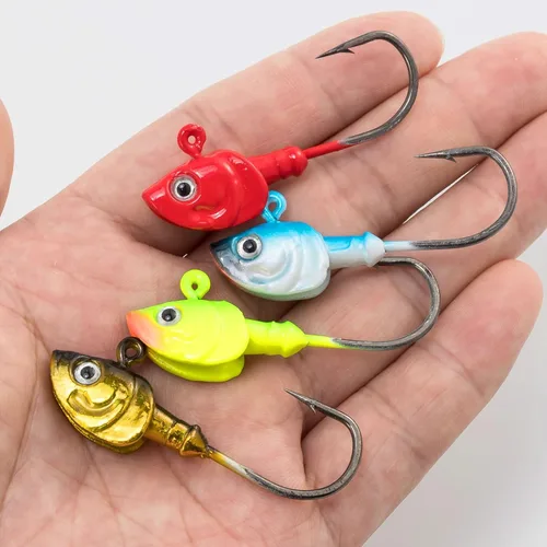 Miniatura 9 de Dr.Fish Paquete de 10 Cabezas de Jig para Swimbait, Cabezas de Jig de Pesca en Agua Salada Ojos 3D Anzuelos de Acero de Alto Carbono Señuelos de Rojo