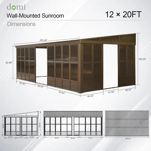 Miniatura 45 de Domi - Solárium de pared montado de 10 x 14 pies, solárium de pared con techo inclinado de policarbonato de aluminio, casa de pantalla de PC