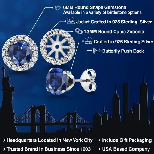 Miniatura 284 de Gem Stone King Aretes redondos de plata de ley 925 de 0.236 in con piedra natal extraíble para mujer