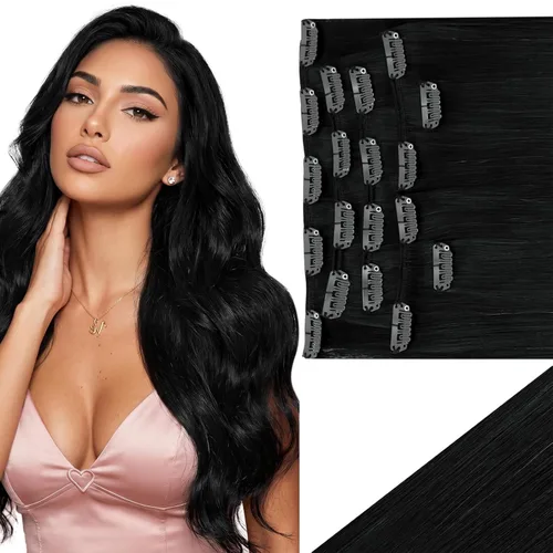 Miniatura 27 de Ve Sunny Extensiones de cabello clip-in de cabello humano real con reflejos, extensiones de cabello con clip para cabello corto, marrón oscuro