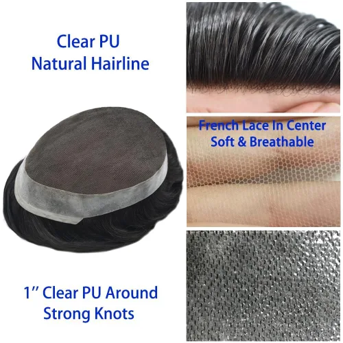 Miniatura 3 de Toupee para hombres Piezas de cabello humano real Encaje suizo para hombres Toupee unidades de cabello humano europeo para hombres postizos sistemas