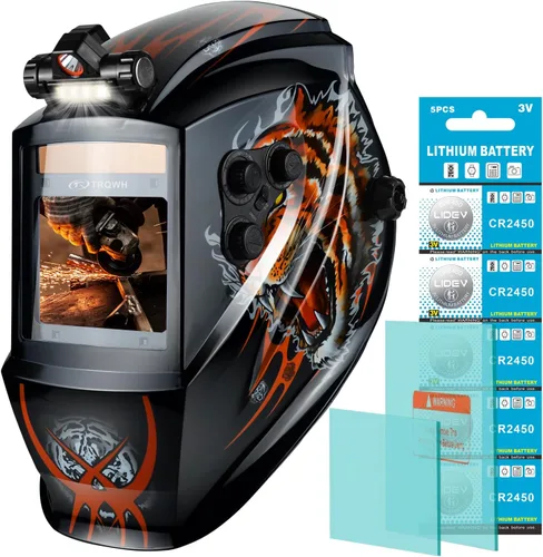 Miniatura 18 de TRQWH Welding Helmet Auto Darkening Large Viewing True Color Solar Powered Welding Mask with 4 Arc Sensor Adjustable Wide Shade Range 4~5-8/9-13