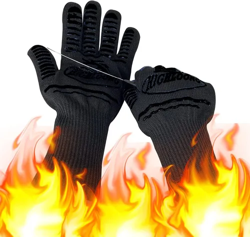 Miniatura 10 de Guantes para barbacoa, guantes de horno 1472℉ resistentes al calor extremo, guantes de silicona antideslizantes para horno, guantes de cocina