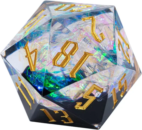 Miniatura 7 de Cusdie Dados D20 DND individuales con bordes afilados e inclusiones de lámina con purpurina, dados D&D de 20 caras, 1.31 pulgadas hechos a mano