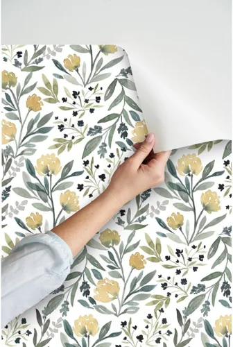 Miniatura 3 de Spoonflower Papel tapiz para despegar y pegar, diseño floral amarillo, flores botánicas, jardín, moderno, cuarto de bebé, boda, papel tapiz