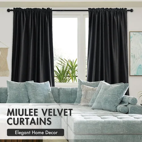 Miniatura 5 de MIULEE - Juego de 2 paneles de cortinas negro opacas y térmicas de terciopelo para la sala de estar y dormitorio, con bolsillo para cortinero, de 63