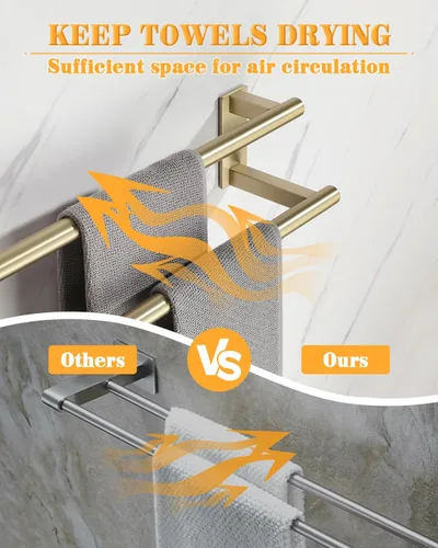 Miniatura 3 de Alise Toallero doble para baño, soporte para toallas de pared de 24 pulgadas, toalleros para baño, colgador de toallas de acero inoxidable SUS304