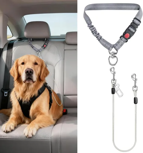 Miniatura 8 de Idepet Cinturón de seguridad para perro para automóvil, 2 piezas de cinturón de seguridad de perro de acero inoxidable a prueba de mordidas, arnés 3
