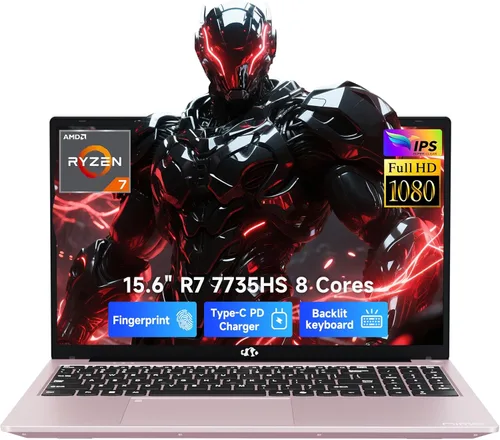 NIMO Laptop para juegos 2026, AMD R7 7735HS (8C/16T, hasta 4.75GHz, Beat i7-12650H) 16GB DDR5 RAM 256GB SSD Computadora comercial con pantalla FHD