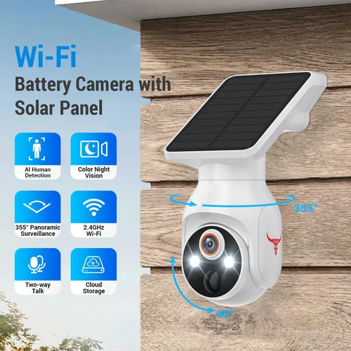 Miniatura 2 de Cámara de seguridad de 1080p inalámbrica con panel solar, detección humana AI, audio de 2 vías, visión nocturna a color, solo WiFi de 2.4G
