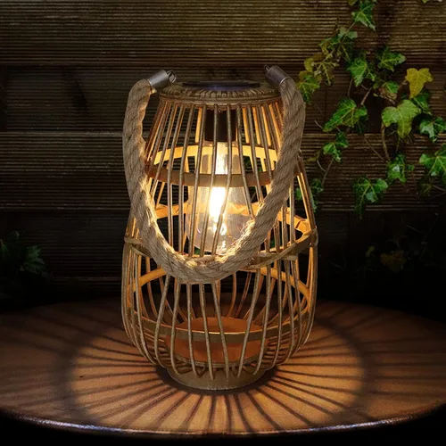 Miniatura 7 de Farol solar para exteriores, impermeables, grandes, de ratán, decorativas, brillantes, bohemias, con asa, rústica, colgante o lámpara de mesa