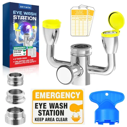 TidyFriend - Kit de lavado de ojos amarillo – unidades de lavado de ojos estilo empuje, estación de lavado de ojos de emergencia montada en grifo, 1