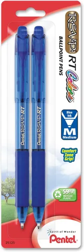 Miniatura 6 de Pentel RSVP RT Colors - Bolígrafo retráctil de punta redonda, línea mediana, barril, tinta rosa, paquete de 2 unidades (BK93CRBP2P)