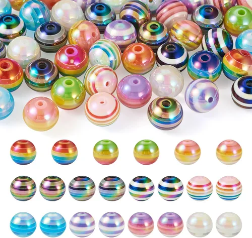 Craftdady - 44 piezas de cuentas de burbuja de resina con rayas - 11 colores de cuentas espaciadoras de bola gruesa AB, cuentas redondas focales de