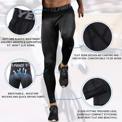 Miniatura 2 de Queerier Pantalones de compresión para hombre, mallas de entrenamiento, leggings atléticos, frescos, para yoga, gimnasio, ropa