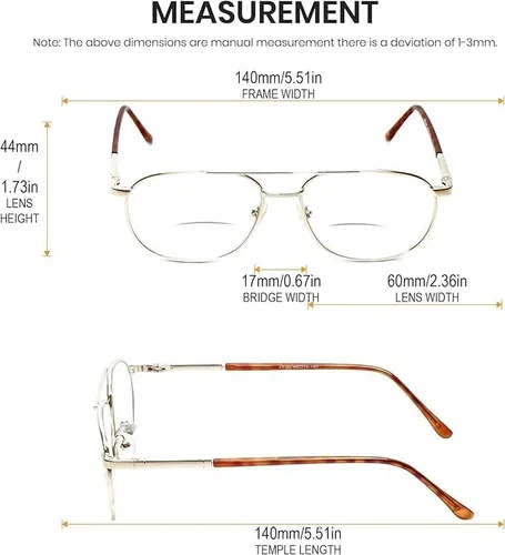 Miniatura 3 de Calabria 1110CB Metal Pilot - Gafas de lectura bifocales para hombre y mujer, diseño vintage bifocal, lentes de moda clásicas elegantes