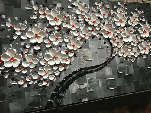 Miniatura 2 de Tyed Art -24x48 pulgadas Flores Arte Contemporáneo Pintura al óleo Flores Blancas Abstractas Pinturas de Árbol 100% Pintado a Mano 3D Arte Abstracto