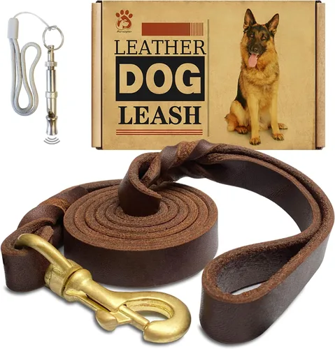 Miniatura 13 de Correa de cuero para perro de 6 x 1 pulgada, correa trenzada de cuero genuino fuerte y resistente, suave y cómoda para perros grandes, perros Marrón