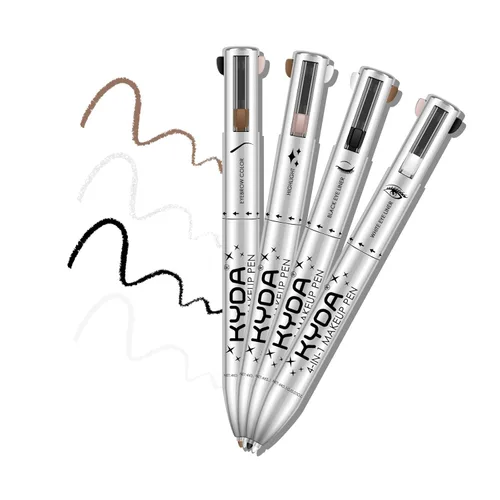 Lápiz de maquillaje de viaje 4 en 1, delineador de ojos en blanco y negro, lápiz de cejas en marrón, resaltador, deslizamiento suave, fácil de C-4