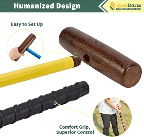 Miniatura 3 de SpexDarxs Juego de croquet para seis jugadores de 28 pulgadas, kit de croquetas con mazos de madera de primera calidad, bolas de colores, mechones