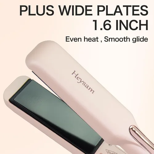 Miniatura 4 de Heysam Plancha plana 2 en 1, plancha de pelo portátil de viaje de doble voltaje para cabello grueso, alisador iónico ancho de 1.6 pulgadas, Rosa