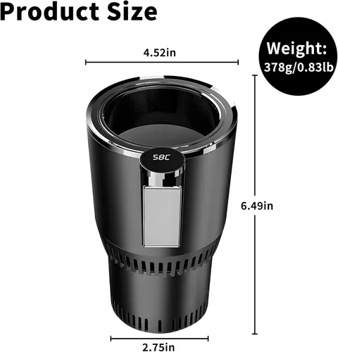 Miniatura 5 de Enfriador y calentador inteligente 2 en 1 para vasos de automóvil, taza inteligente para automóvil con pantalla LED de temperatura y control táctil